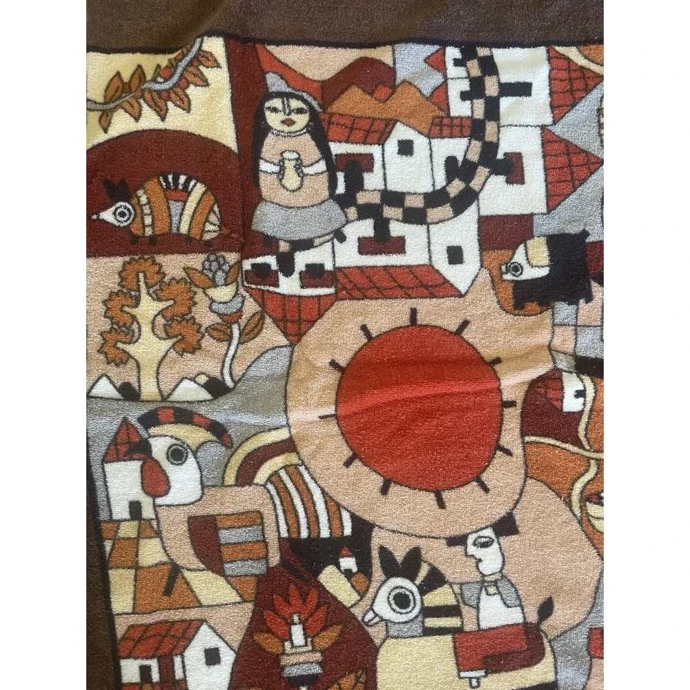 Vtg Hilasal Fernando Llort La Palma 1970s Folk Art Beach Towel El Salvador 66x32